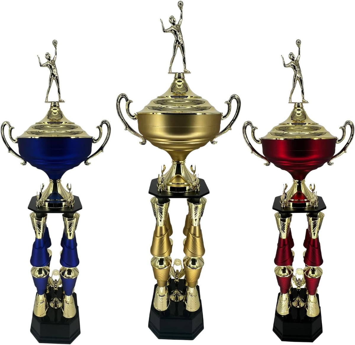 Express Medals Various Sport Giant 54 Inch Tall 19 Inch Wide 4 Post Column Gold Red or Blue Trophy Cup Award Includes Attached Plate with up to 5 Lines of Your Custom Engraved Text. Weighs 11 lbs.