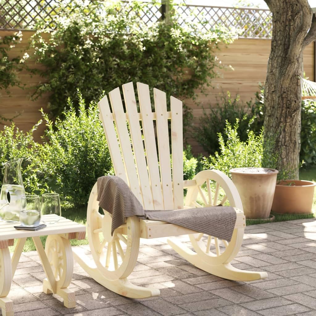 Solid Fir Wood Rocking Adirondack Chair Outdoor Patio Furniture for Garden, Poolside, Deck - Ergonomic Lounge Chair with Wagon-Wheel Armrests