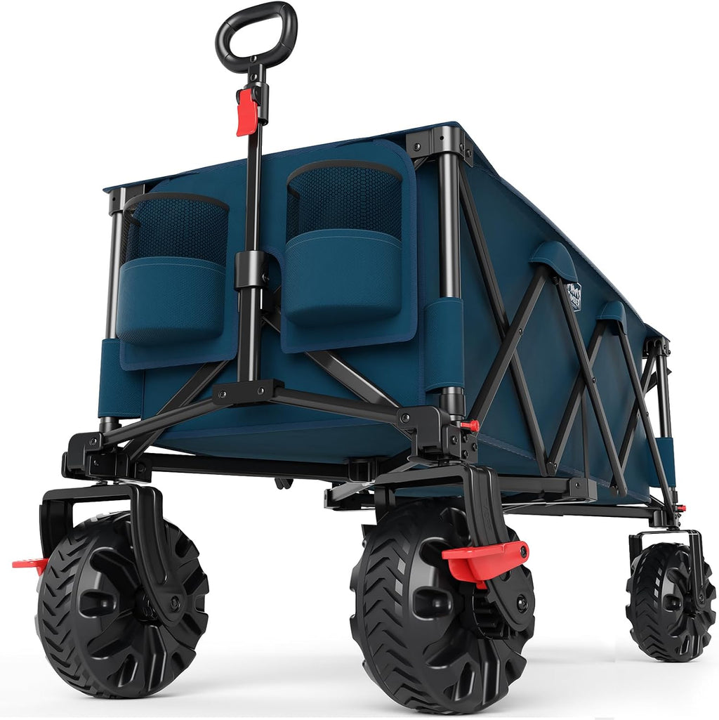 Timber Ridge 51.2' Extended Collapsible Wagon - Heavy-Duty Utility Cart with All-Terrain Wheels, Brakes & Cargo Net, 400L Capacity for Camping, Sports & Shopping, Blue