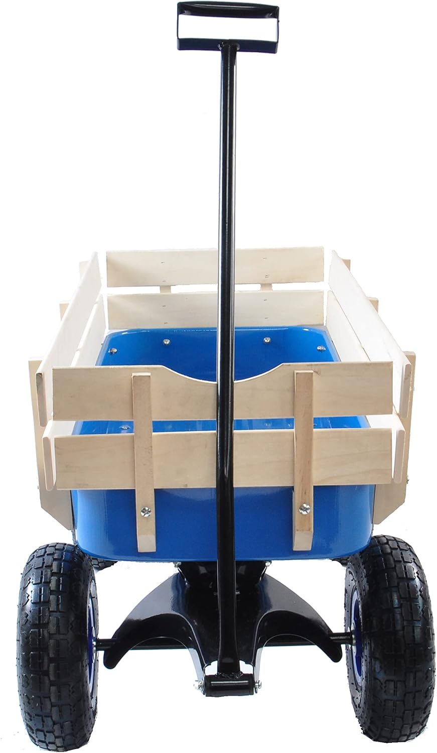 Outdoor Sport All Terrain Pulling Wagon With Removable Wooden Side Panels, Air Tires, Big Foot Panel, Sturdy Steel Bed, Kids' Pull-Along (Blue)