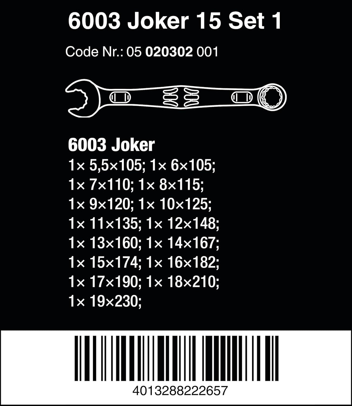6003 Joker 15 Set 1 combination wrench set 15 pieces