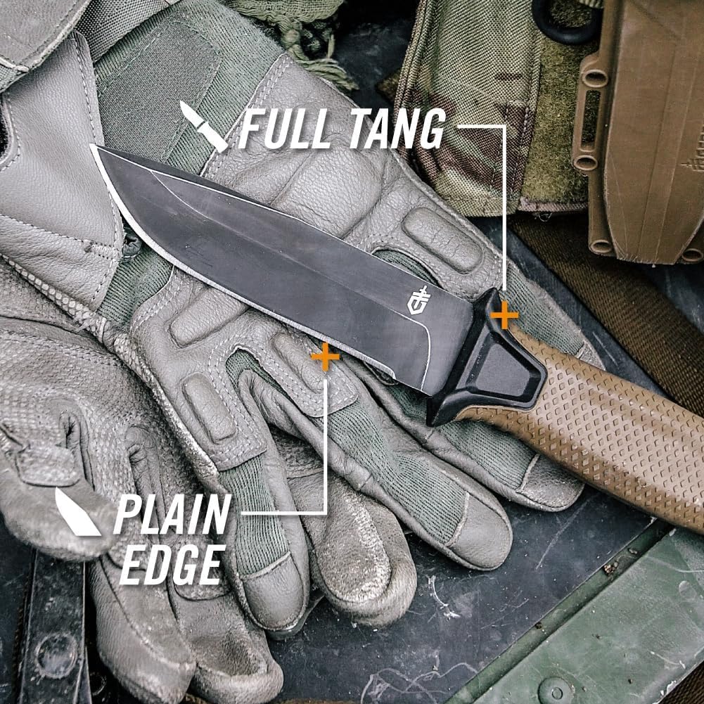 Gerber Gear StrongArm - Fixed Blade, Full Tang Knife - Camping Knife with Multiple Carry Options - Made in USA - Black, Serrated Edge