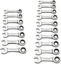GEARWRENCH 7 Pc. SAE and 10 Pc. Metric 12 Pt. Stubby Ratcheting Combination Wrench Sets - 9507D and 9520D
