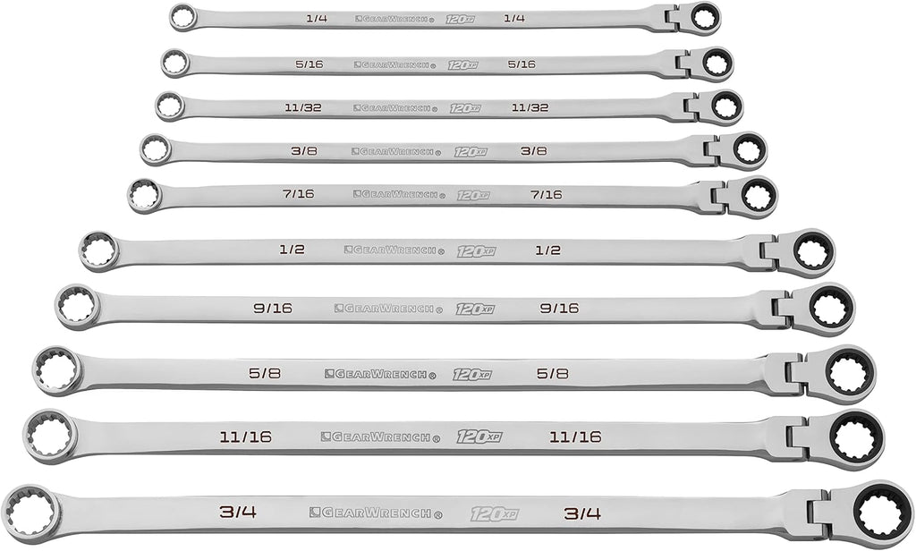 GEARWRENCH 10 Pc. 120XP Universal Spline XL Flex Head Gearbox Ratcheting SAE Wrench Set - 86142