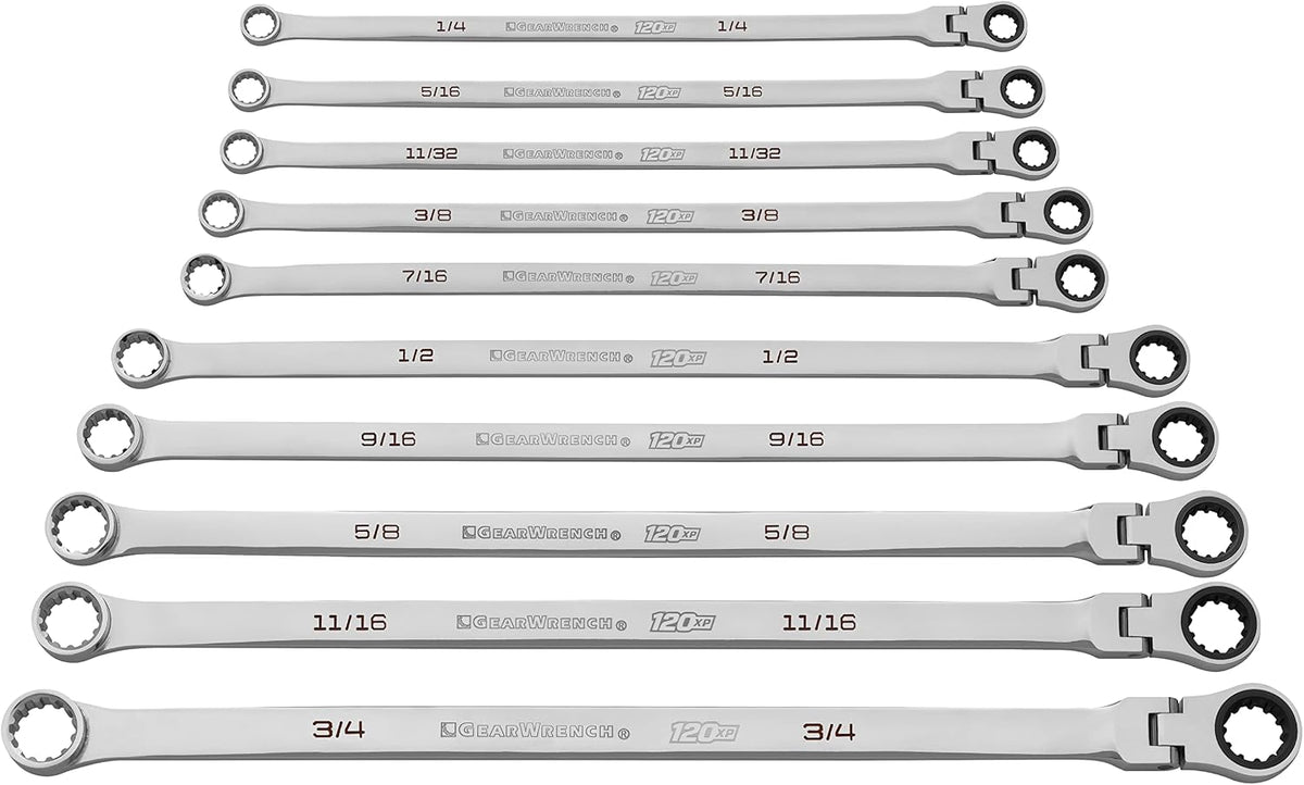 GEARWRENCH 10 Pc. 120XP Universal Spline XL Flex Head Gearbox Ratcheting SAE Wrench Set - 86142