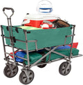 MacSports Double Decker Heavy Duty Steel Frame Collapsible Outdoor 150 Pound Capacity Yard Cart Utility Garden Wagon with Lower Storage Shelf, Green