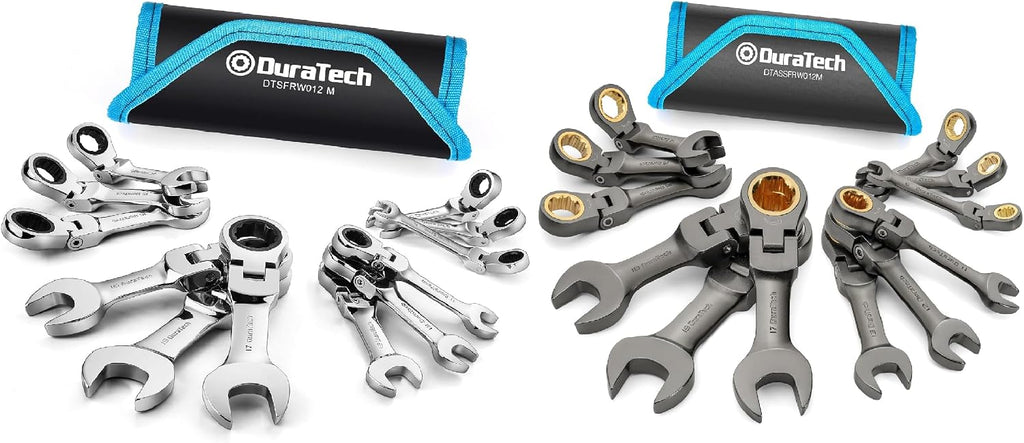 DURATECH 24-Piece Flex-Head Ratcheting Wrench Set, Stubby Combination Wrench Set, Metric