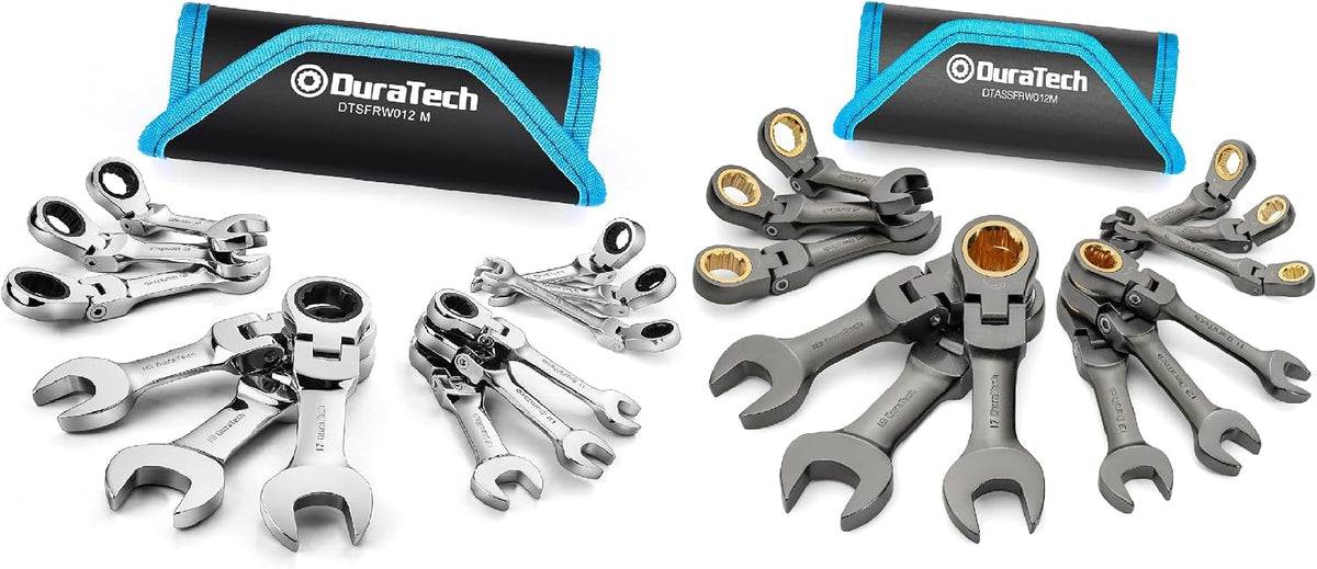 DURATECH 24-Piece Flex-Head Ratcheting Wrench Set, Stubby Combination Wrench Set, Metric