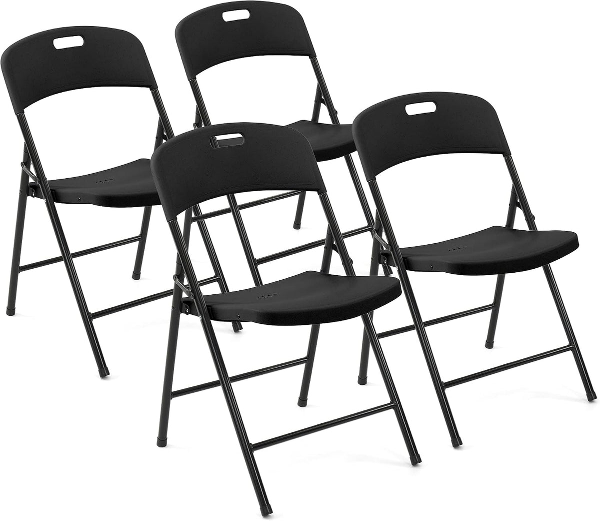 Creative Outdoor 4 Portable Plastic Folding Chairs, Sturdy Design, Indoor/Outdoor Events, Perfect for Camping/Picnic/Tailgating/Party (Black Set of 4 Chairs)