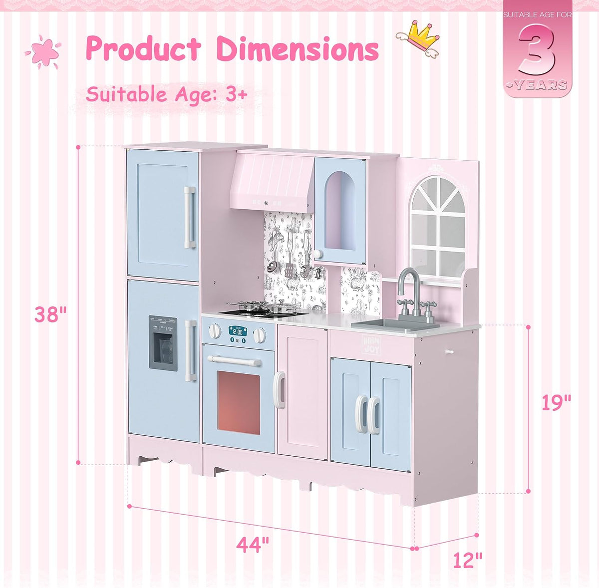 BRINJOY Play Kitchen for Kids, Wooden Kids Kitchen Playset w/Faucet, Sink, Stove, Oven, Window, Cookware, Storage Cabinets, Toddler Role Play Kitchen Pretend Play Toy Set Gift for Girls Boys Ages 3+