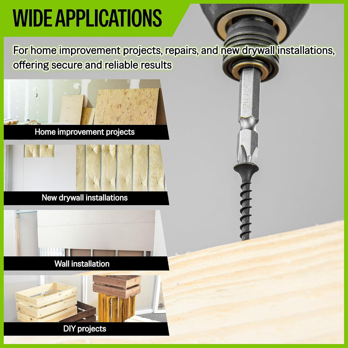meite Drywall Screws, #7 x 2 Coarse Thread Wood Screws for Drywall, Black Sheetrock Screws, Phosphate Finish Phillips Drive Dry Wall Screws (8-Box Bulk Pack)