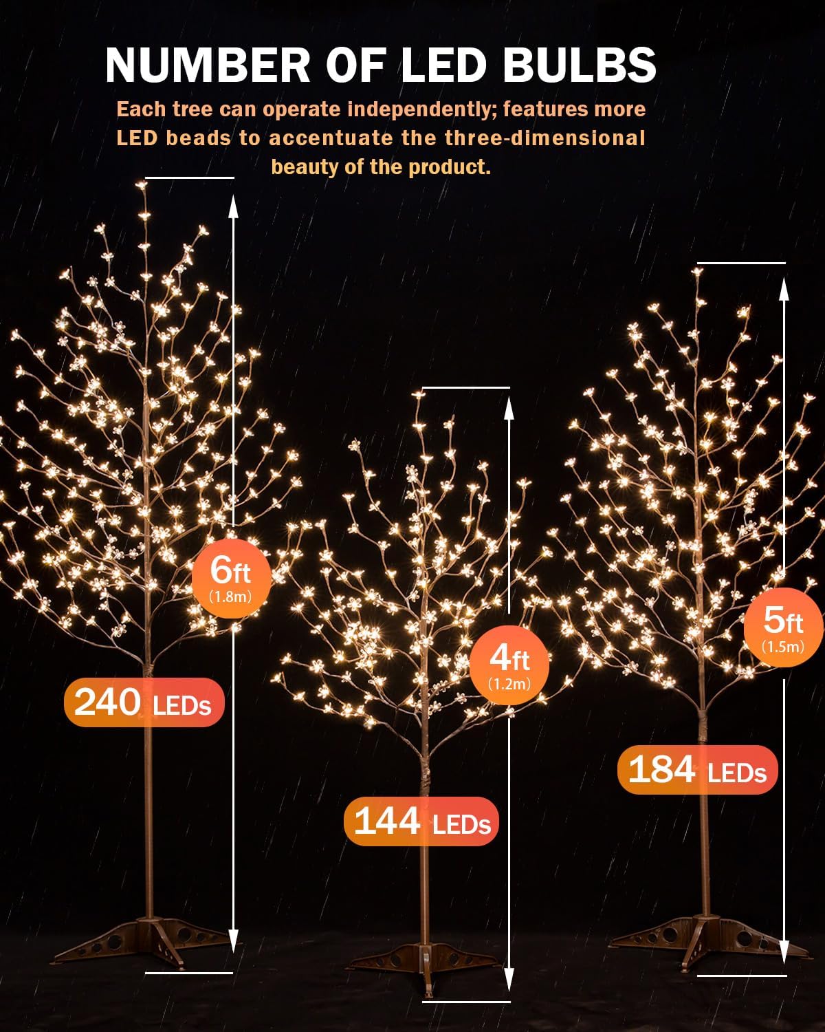 TYBEEU 4ft 5ft 6ft Lighted Cherry Blossom Tree Set, Total 568 Warm White LED (144/184/240), Each Tree Works Independently, Dimmable, Indoor Outdoor Home Garden Christmas Wedding Holiday Decor
