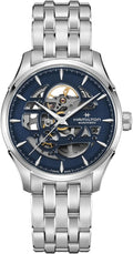 Hamilton Jazzmaster Skeleton Automatic Men's Watch, 40mm Stainless Steel Case, Swiss Made, Blue Dial Analog Wrist Watch, 50m Waterproof, Sapphire Crystal, 3-Hand Movement, Stainless Steel Strap