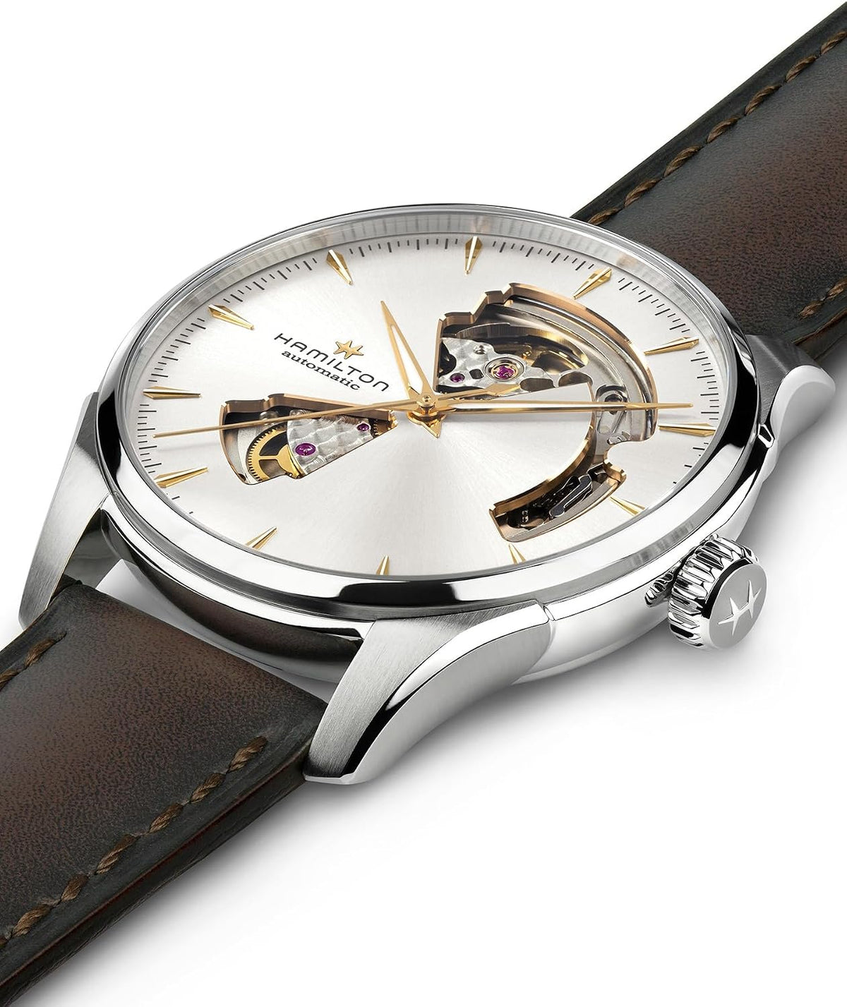 Hamilton Jazzmaster Performer Automatic Men's Watch, 40mm Stainless Steel Case, Swiss Made, Silver Dial Analog Wrist Watch, 50m Waterproof, Sapphire Crystal, 3-Hand Movement, Calf Leather Strap