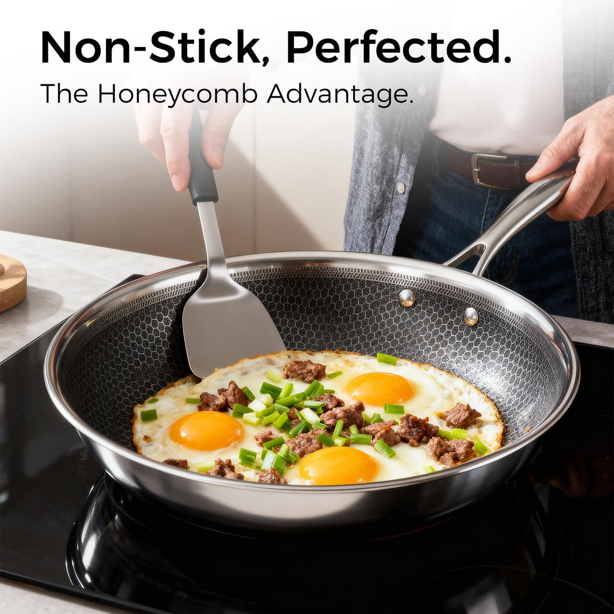 Nonstick Pots and Pans Set, 14 Piece Hybrid Hex Stainless Steel Cookware Set for Everyday Cooking, Includes Frying Pans, Saute Pan, Saucepans&Pot, Induction Compatible, Dishwasher&Oven Safe, PFOA Free