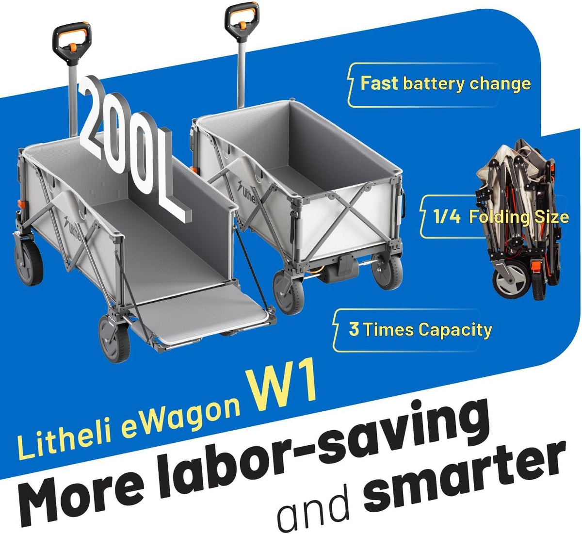Litheli Electric Wagon Cart with 1 Battery & Charger, All-Terrain Wheels & Variable Speed | 200L Capacity, 300 lbs Heavy-Duty Utility Wagon for Camping Beach Garden Shopping, SE-Beige