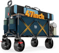 Timber Ridge Beach Wagon with Tailgate, 300 lbs Heavy Duty Collapsible Wagon with All-Terrain Big Brakes Wheels, Foldable Utility Cart for Sand Sports Shopping, Blue