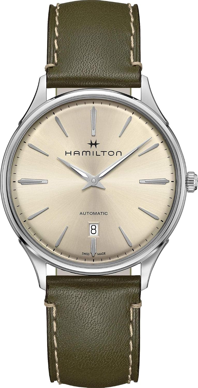 Hamilton Jazzmaster Automatic Men's Watch, 40mm Stainless Steel Case, Swiss Made, White Dial Analog Wrist Watch for Men, 50m Waterproof, Sapphire Crystal, Calf Leather Strap