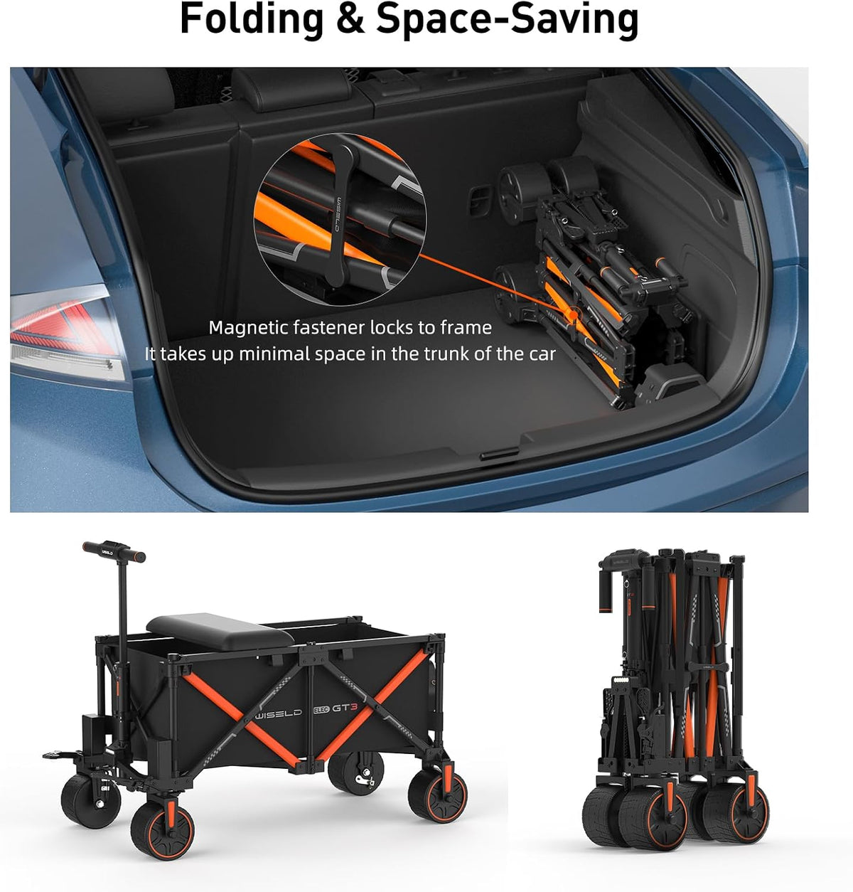 WISELD GT3 2WD Electric Wagon Cart with Seats*2 Batterys*2, All Terrain Wheels 551lbs Large Capacity Multi-Purpose Wagon for Grocery Shopping, Sports, Garden and Camping