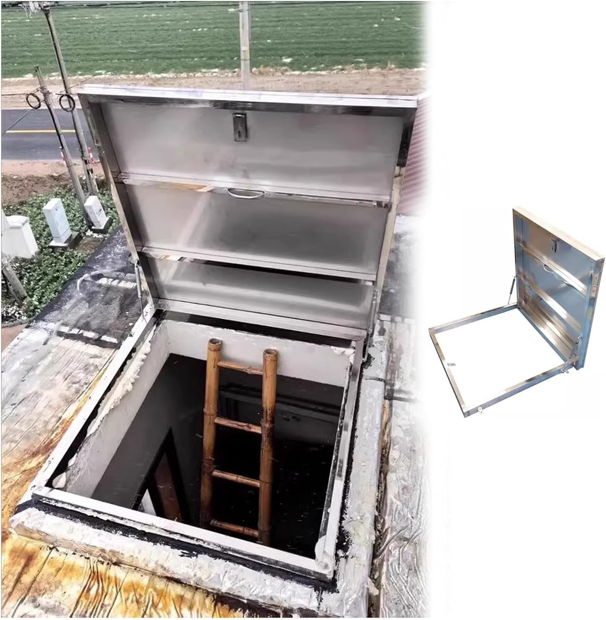 Outdoor Emergency Accesses Hatch Covers, Skylight Cover for Sloped Roof Attic with Hasp Latch Bolts, Stainless Steel Heavy Duty Maintenance Door Escape Exit Lid