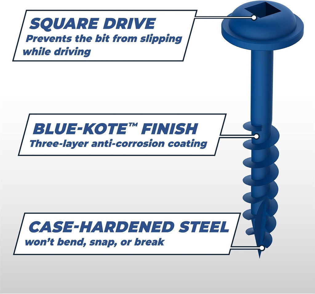 Kreg Blue-Kote Pocket-Hole Screws - SML-C250B-2000 - Weather Resistant Pocket Screws - 2-1/2 Inch - Coarse Thread - Maxi-Loc Head - Outdoor - 2000 Count