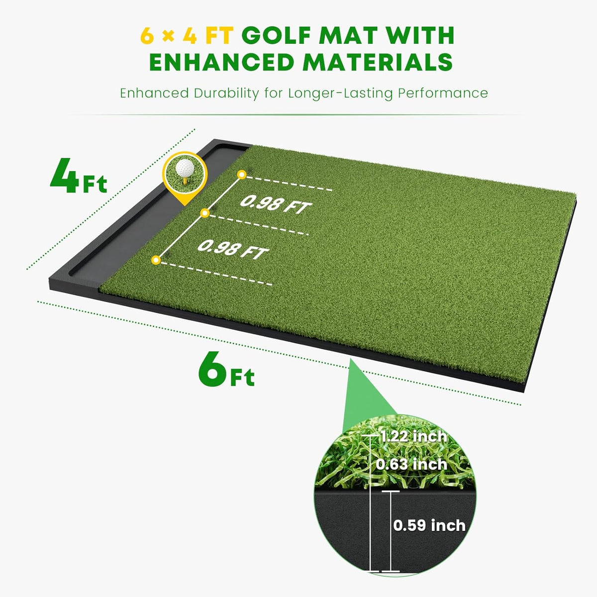 Integrated Golf Hitting Mat with Ball Tray, Thickening Golf Mats Practice Outdoor & Indoor Artificial Turf Matt with 3 Tees