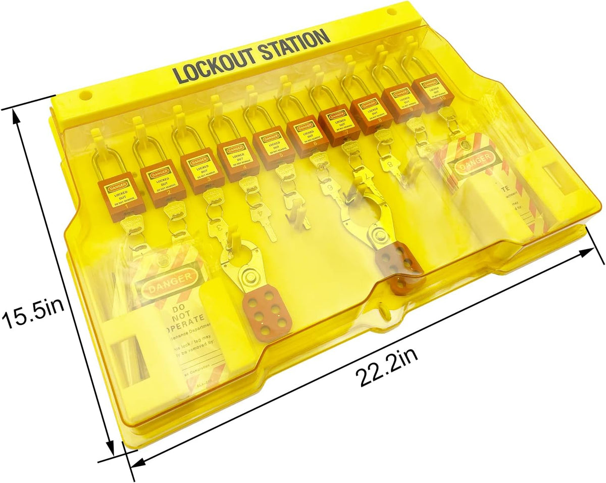 Lockout Tagout Station,Loto Kits, Includes 14 Key Different Padlocks with Numbers, 4 Lockout Hasps, 40 Lockout Tags, 20 Nylon Cable (Big Lock Station) Yellow