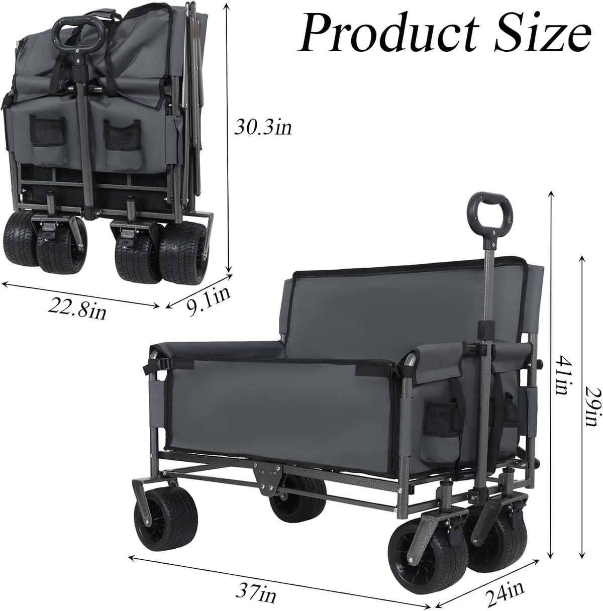 3-in-1 Convertible Folding Wagon Cart with Bench Seat & Storage - 500lbs Heavy-Duty Utility Wagon, 180L Capacity All-Terrain Wheels for Camping, Beach, Sports, Garden (Grey)