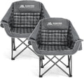 Huskfirm 2 Pack Camping Chairs Oversized Padded Camping Chair Heavy-Duty Foldable Camping Chairs with Cup Holder and Cooler Bag Portable Lawn Chair for Sports Outdoors-Support 450LBS, Grey