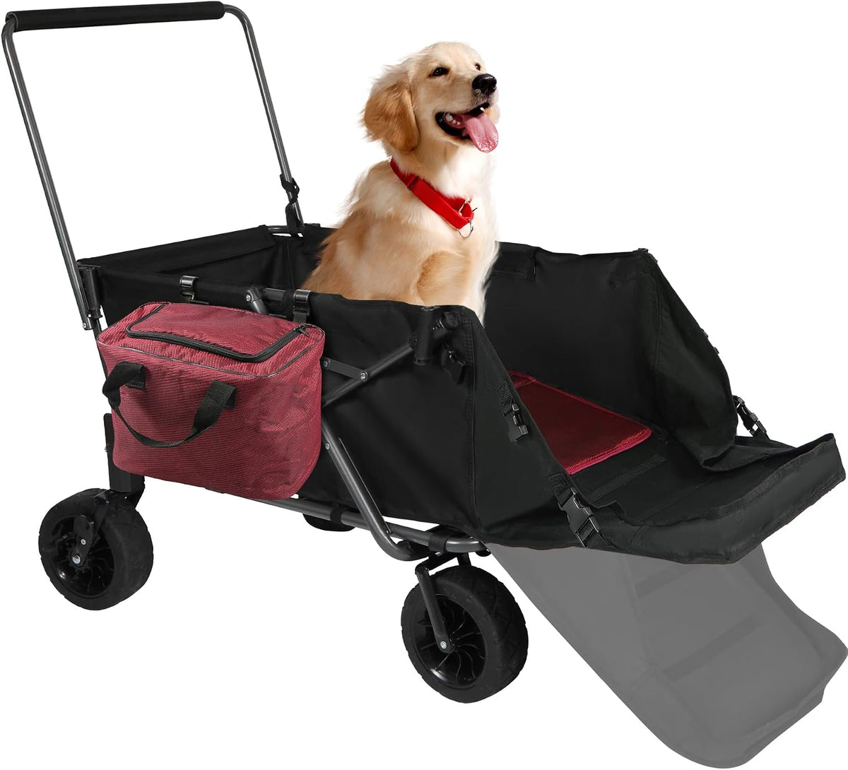 REDCAMP Collapsible Beach Wagon Dog Stroller with Tailgate, 330lbs Heavy Duty Folding Utility Beach Cart with Cooler Bag for Sand Camping Sports Shopping, Black