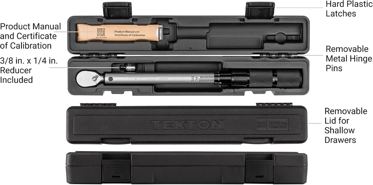TEKTON 3/8 Inch Drive 90-Tooth Dual-Direction Micrometer Torque Wrench (10-100 ft-lb) | TRQ51402