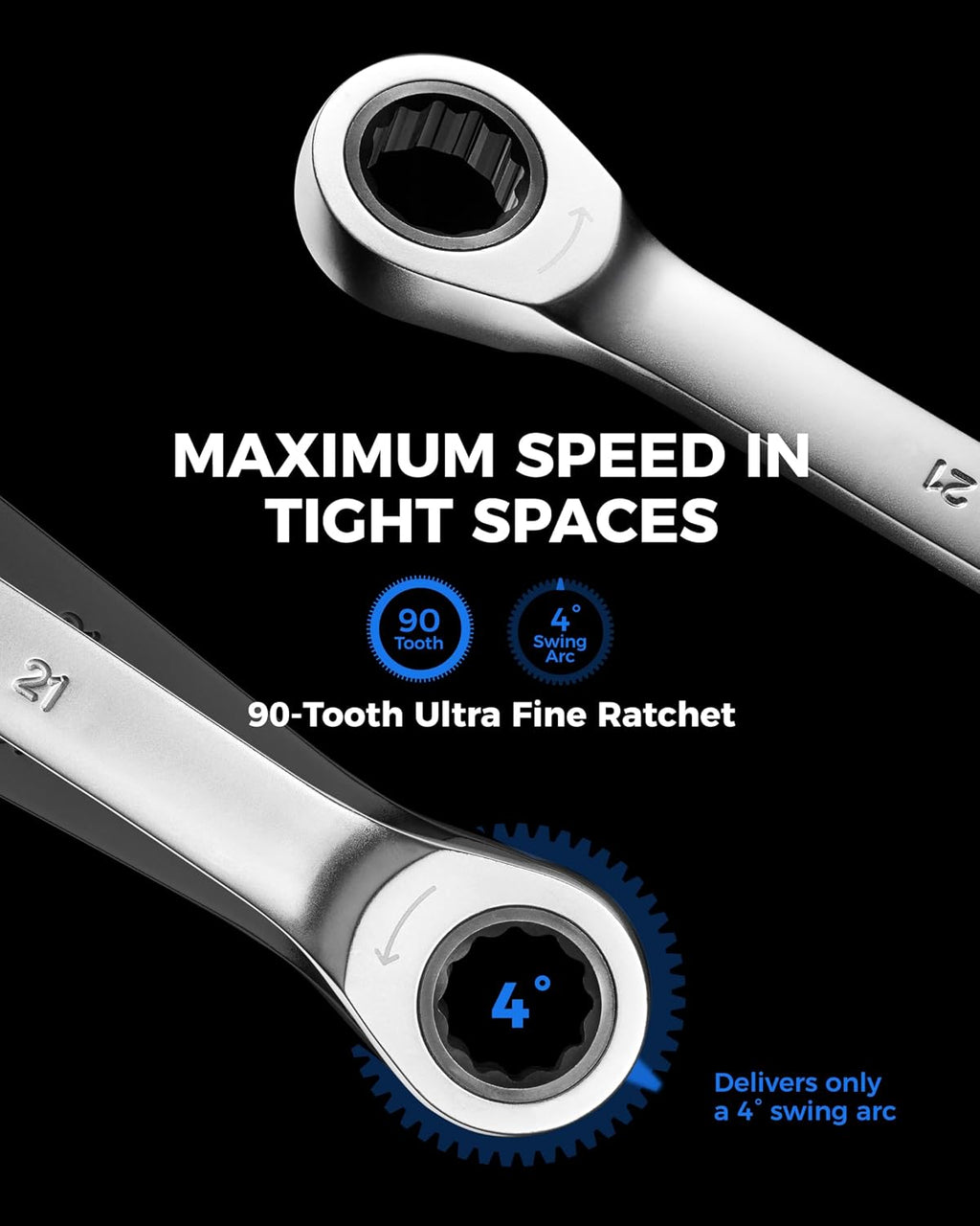 toolant 16pcs Extra Long Ratcheting Wrench Set, Offset Head Double Box-End Ratcheting Wrench Set, 8-24mm Metric Set, 90-Tooth and 4° Swing, with Storage Tray