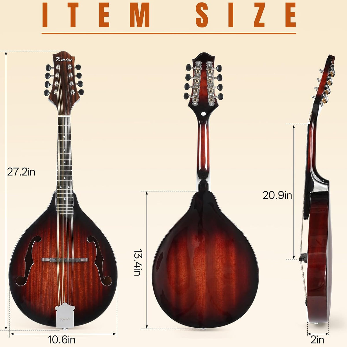 Mandolin Musical Instrument A Style, Acoustic Mandolins Instrument Kit 8 String with Tuner Strap Gig Bag Chord Chart for Professional Beginners Adults Teens Youth