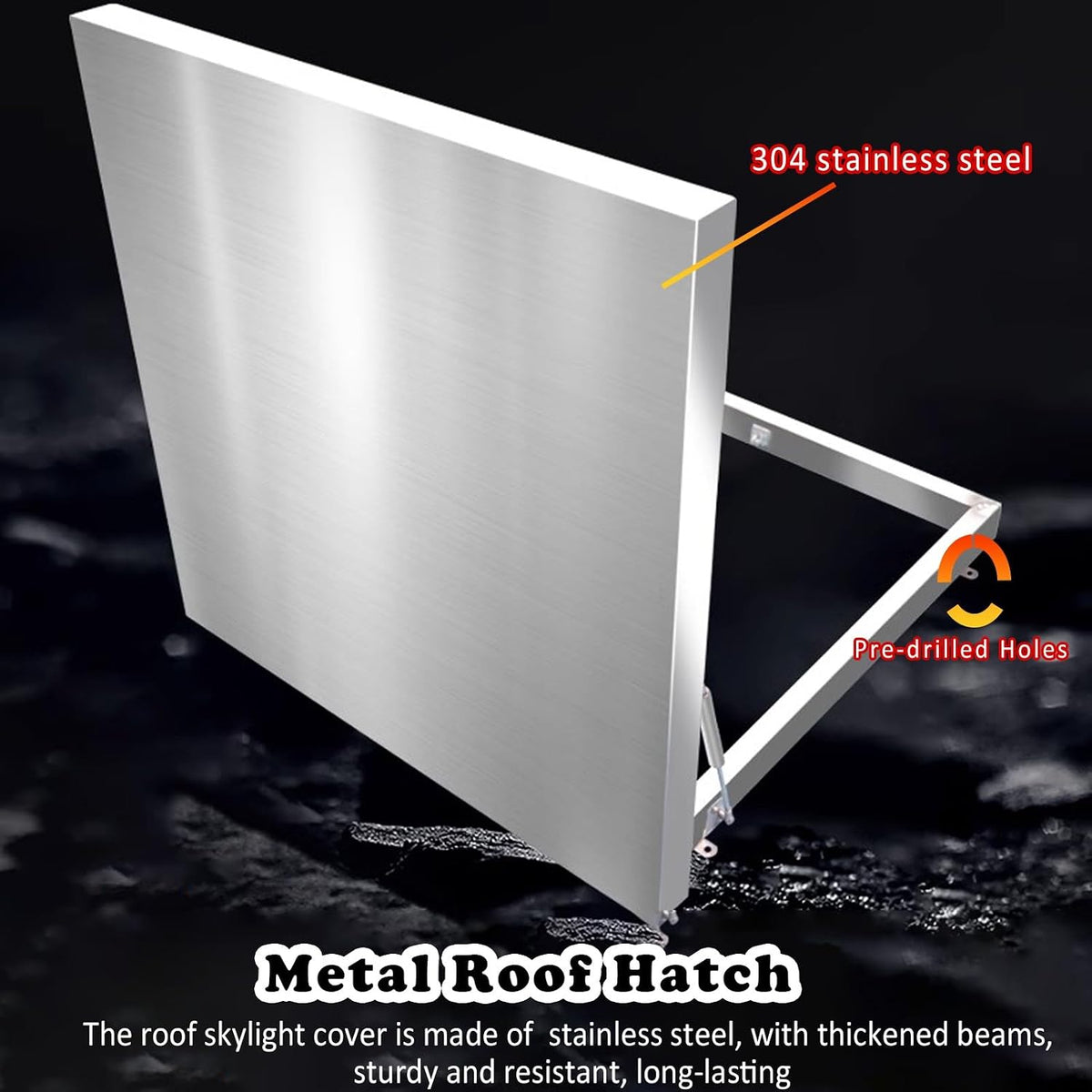 Outdoor Emergency Accesses Hatch Covers, Skylight Cover for Sloped Roof Attic with Hasp Latch Bolts, Stainless Steel Heavy Duty Maintenance Door Escape Exit Lid