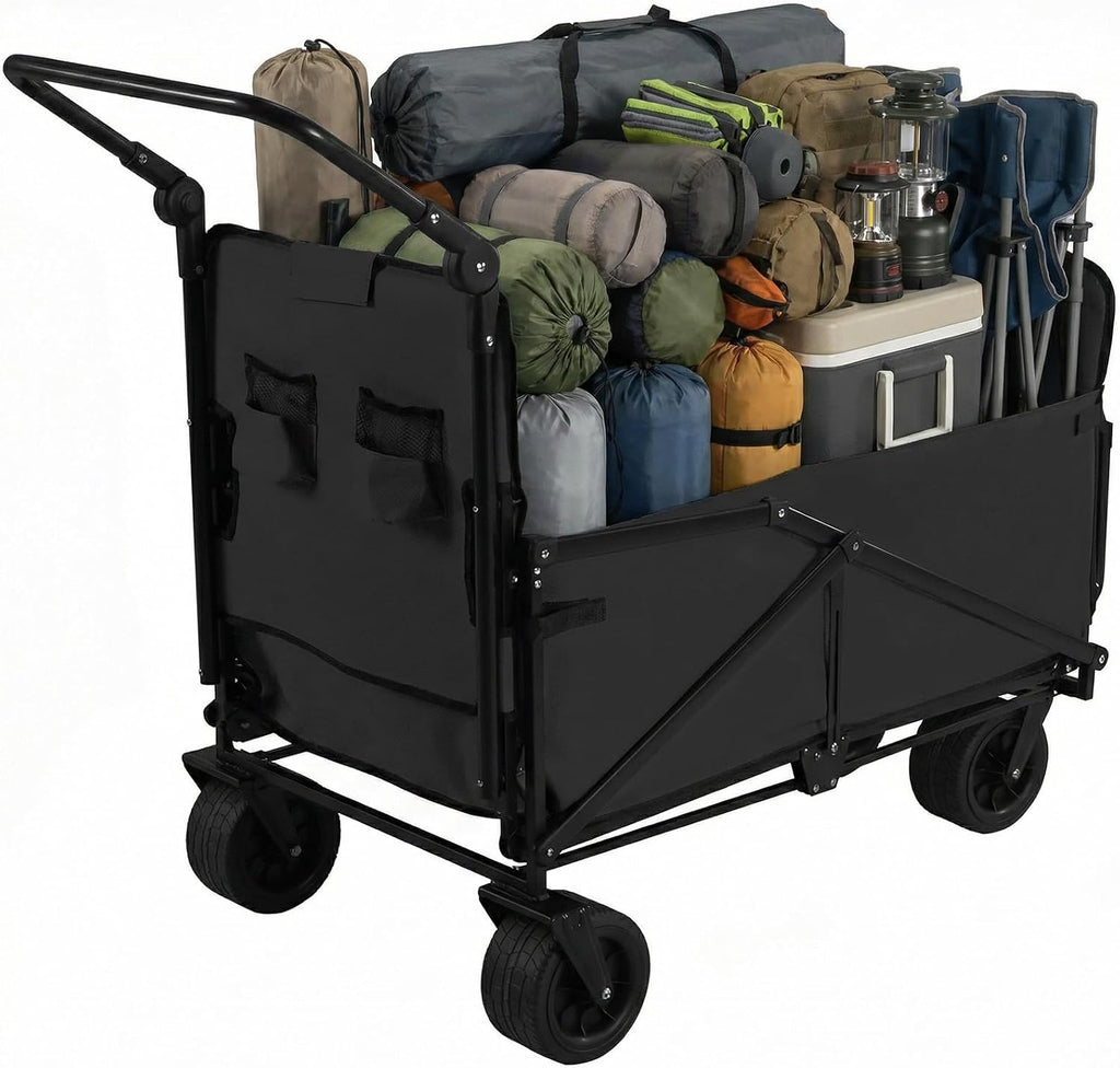 Generic Wagons Carts Foldable 2-in-1 Collapsible Wagon 440lbs Capacity Folding Cart with All-Terrain Wheels for Sports Garden Shopping Camping