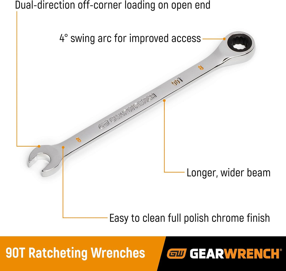 GEARWRENCH 3/4' 4 Degree Swing Arch 12 Point Ratcheting Combination Wrench - 86949 (Pack of 5)