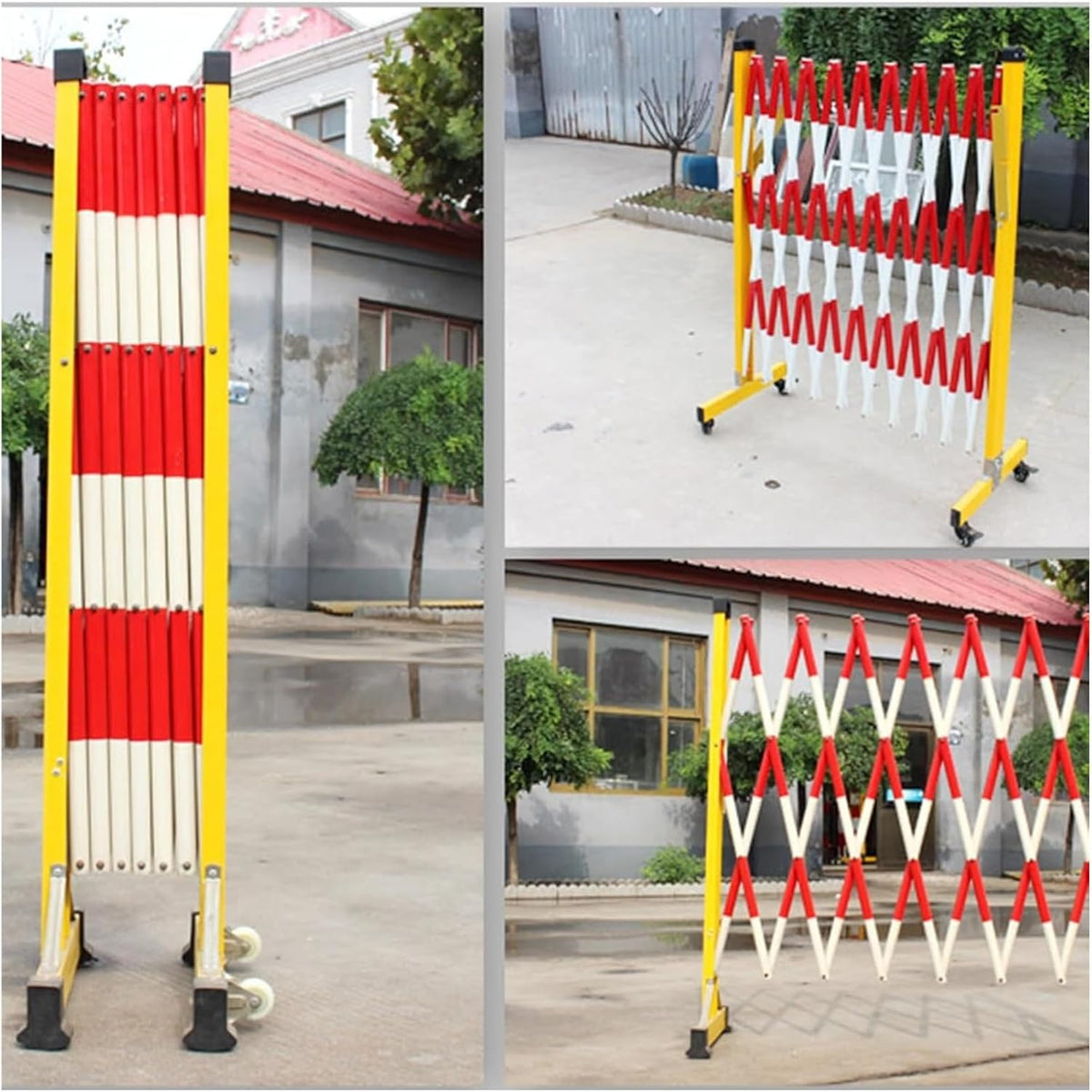 Portable Expandable Barricade 3.9 Ft Adjustable Scissor Gate with Casters, Metal Retractable Traffic Fence, Folding Safety Barrier (Rosso, 47x39in)