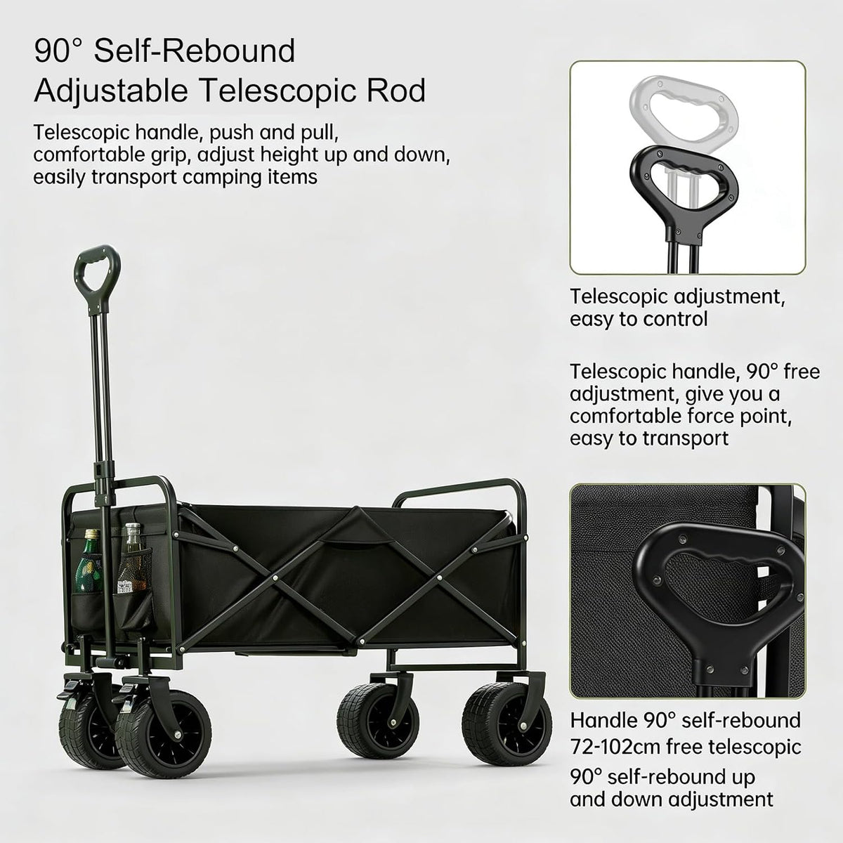 Collapsible Folding Camping Wagon with Table & 2 Folding Chairs, 400L Large Capacity Heavy Duty Utility Beach Cart with All-Terrain Wheels, for Outdoor, Garden, Grocery, Beach, Camping (Black)