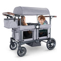 Kinder King Folding Wagon Stroller for 2 Kids, All-Terrain 2 Seater Stroller Wagon Outdoor, Removable Canopy, Adjustable Handle, Shock-Absorbing Wheel, Detachable Tray, Parent Organizer, Gray