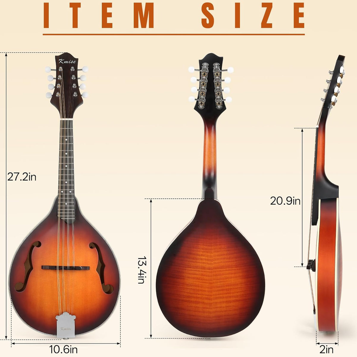 Mandolin Musical Instrument A Style, Acoustic Mandolins Instrument Kit Italian 8 String for Professional Beginners Adults Teens Youth Kids