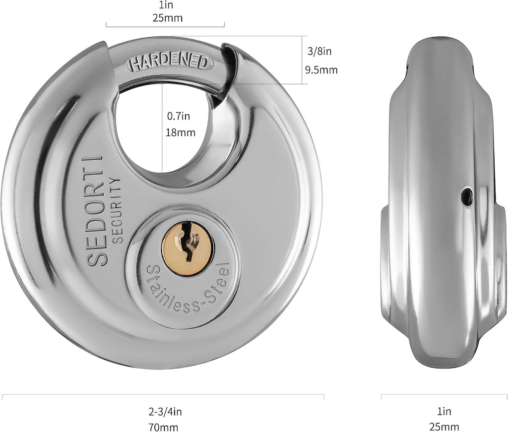 SEDORTI 20-Pack Disc Padlocks Keyed Alike, 2-3/4 inch Wide, Stainless Steel 304 Round Lock, Waterproof and Rustproof Storage Lock with Brass Keys, Ideal for Storage Unit Gate, Outdoor, Shed, Fence