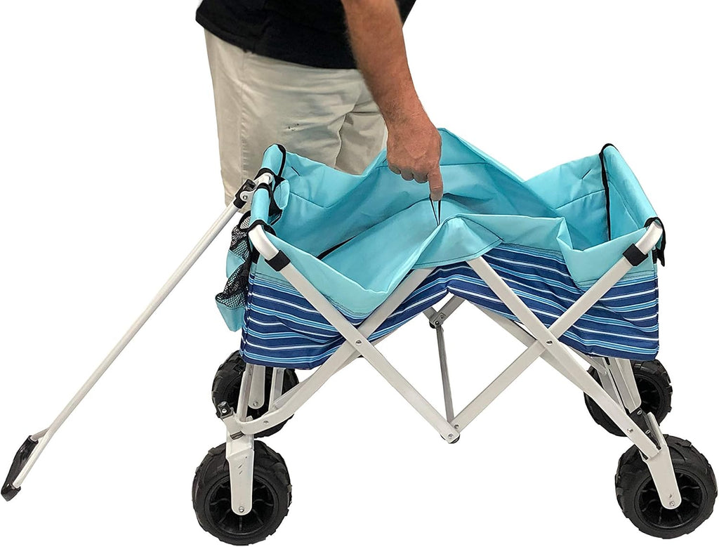 Limited Edition All-Terrain Collapsible Folding Utility Wagon Beach Outdoor Camping Sports (Blue Stripe)
