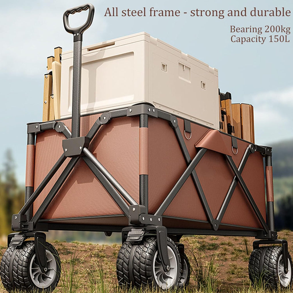 Coffee Color Garden Carts,Collapsible Wagon,Sports Outdoor Utility Wagon Folding Garden Wagon Foldable Table Board Foldable Yard Car Off-Road Wheels with Brakes Camping Cart