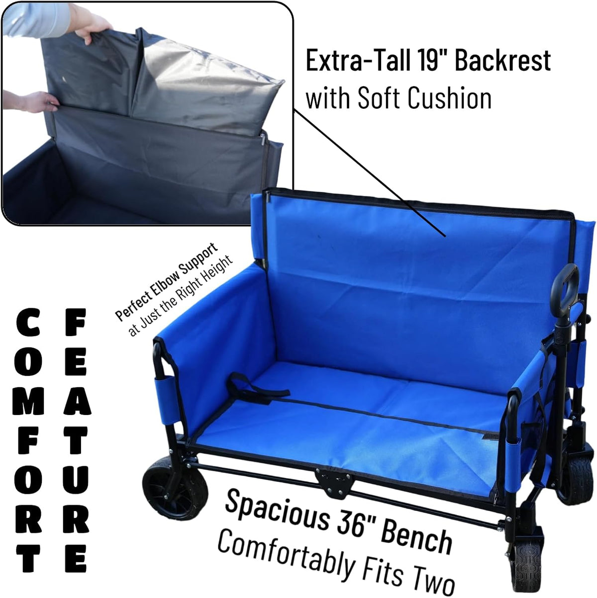Beach Wagon Chair for Adults, Foldable Cart Converts to 2-Person Sofa, 2-in-1 Wagon Bench Love Seat Combo