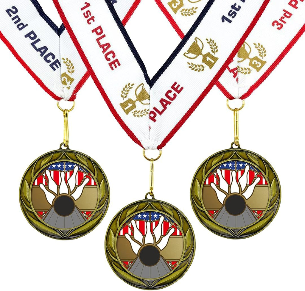 All Quality Bowling Wreath Design Medal - 1st, 2nd, 3rd Place