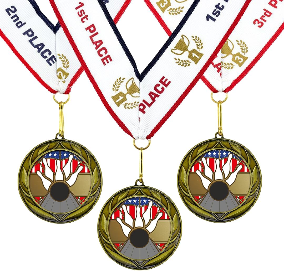 All Quality Bowling Wreath Design Medal - 1st, 2nd, 3rd Place