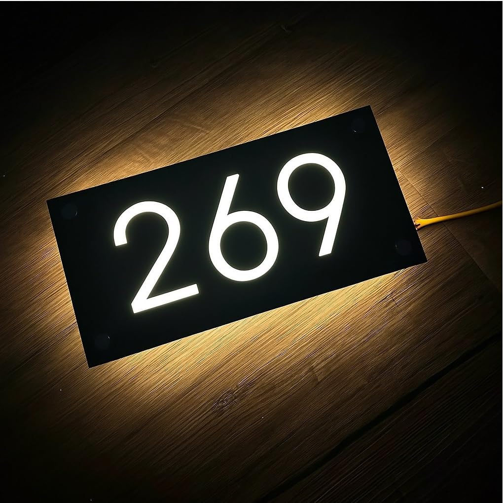 Custom LED House Number Sign Waterproof Lighted Address Plaque Outdoor, personalization lighting Sign illuminated backlit - Waterproof (17.5x35 cm(6.89x13.78 inch))