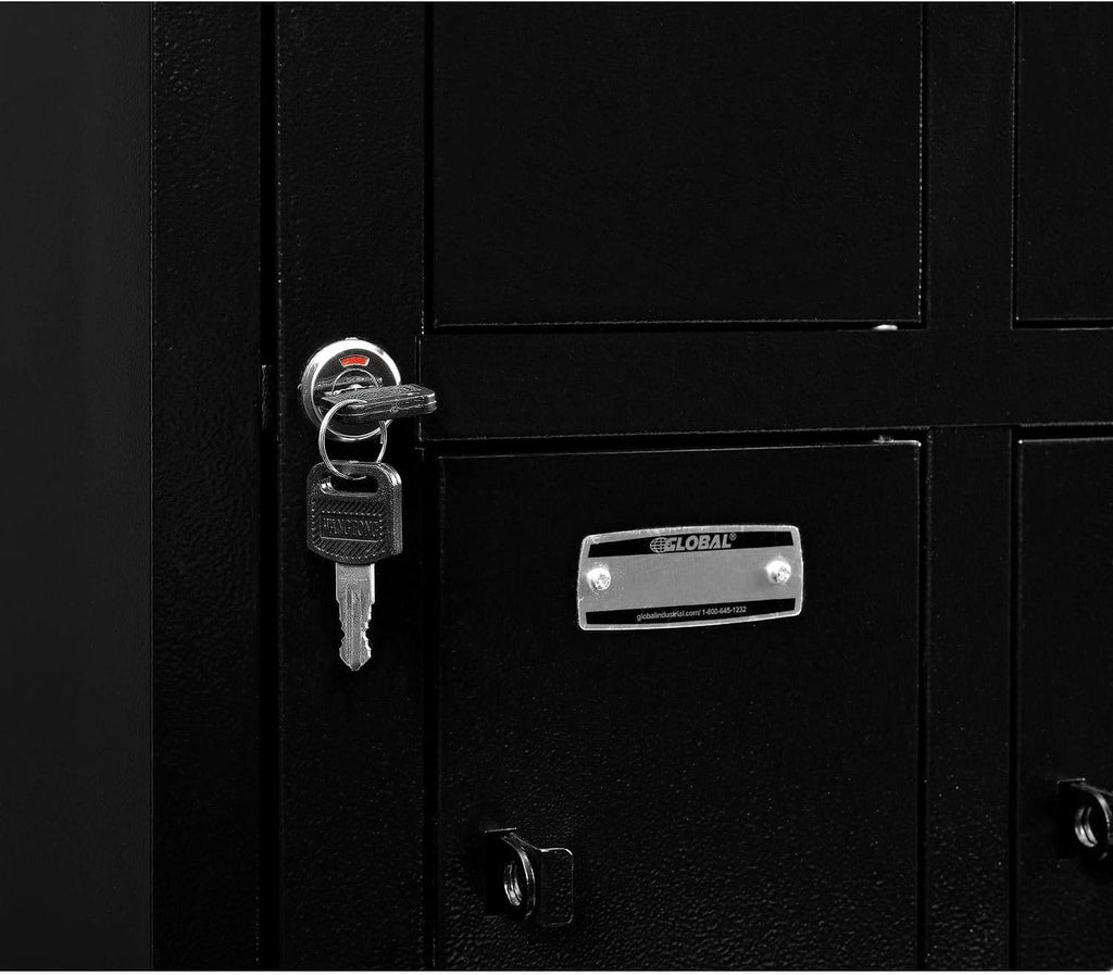 Global Industrial 2-Tier 8 Door Tablet & Cell Phone Locker with Keyed Lock & Hasp, Steel Construction, 28-1/2'W x 11-1/4'D x 26-3/4'H, Black Powder Coat, Assembled