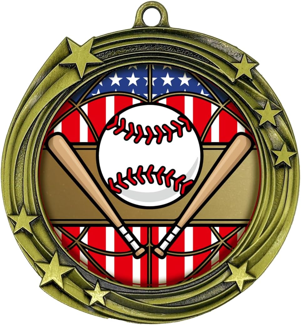 All Quality Baseball Softball Swirling Stars Design Medal - 1st, 2nd, 3rd Place