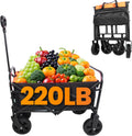 Foldable Wagon Cart, Collapsible Utility Wagon with 220 LBS Capacity, Heavy Duty Steel Frame, Lightweight Portable Folding Cart for Camping, Beach, Garden, Shopping, Sports, Orange